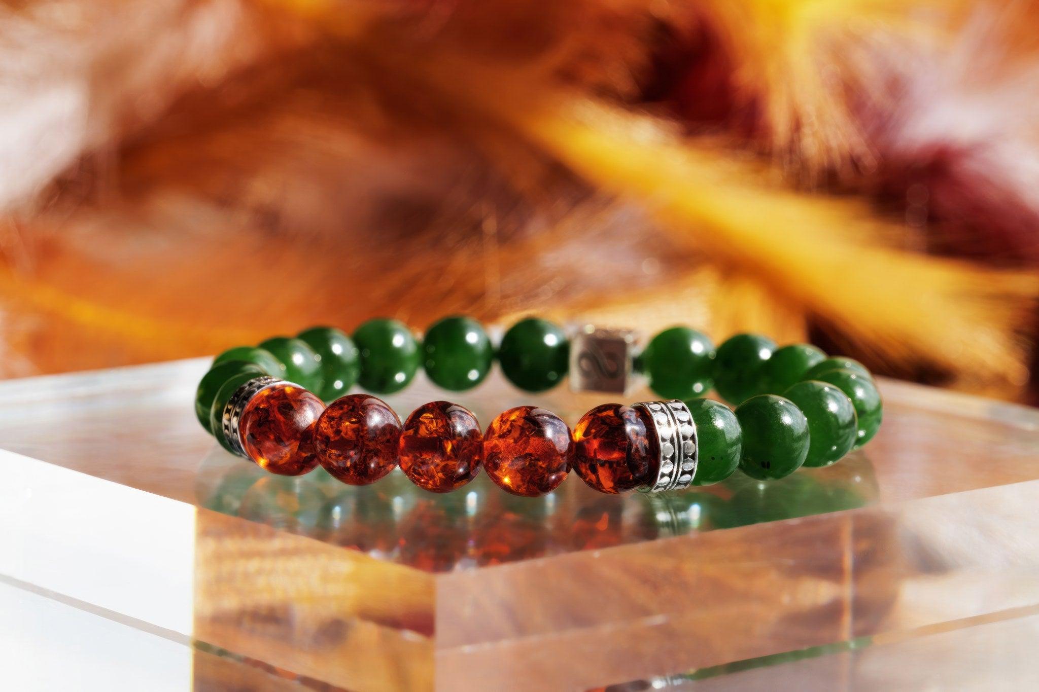 Amber - Nephrite Jade Bracelet VI (10mm) (8665228017999)