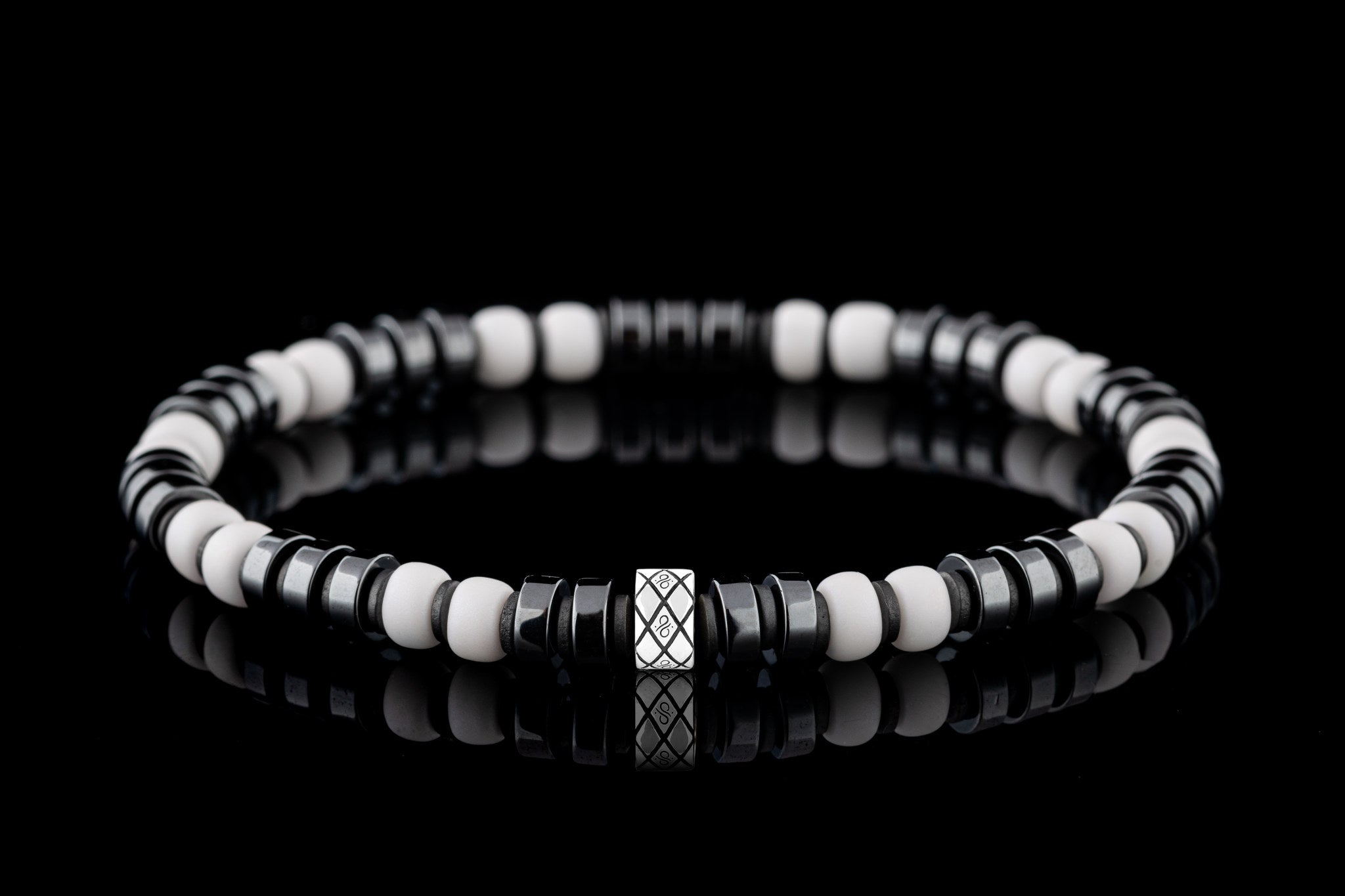 Dark Hematite White Bracelet I (6mm) (8675112452431)
