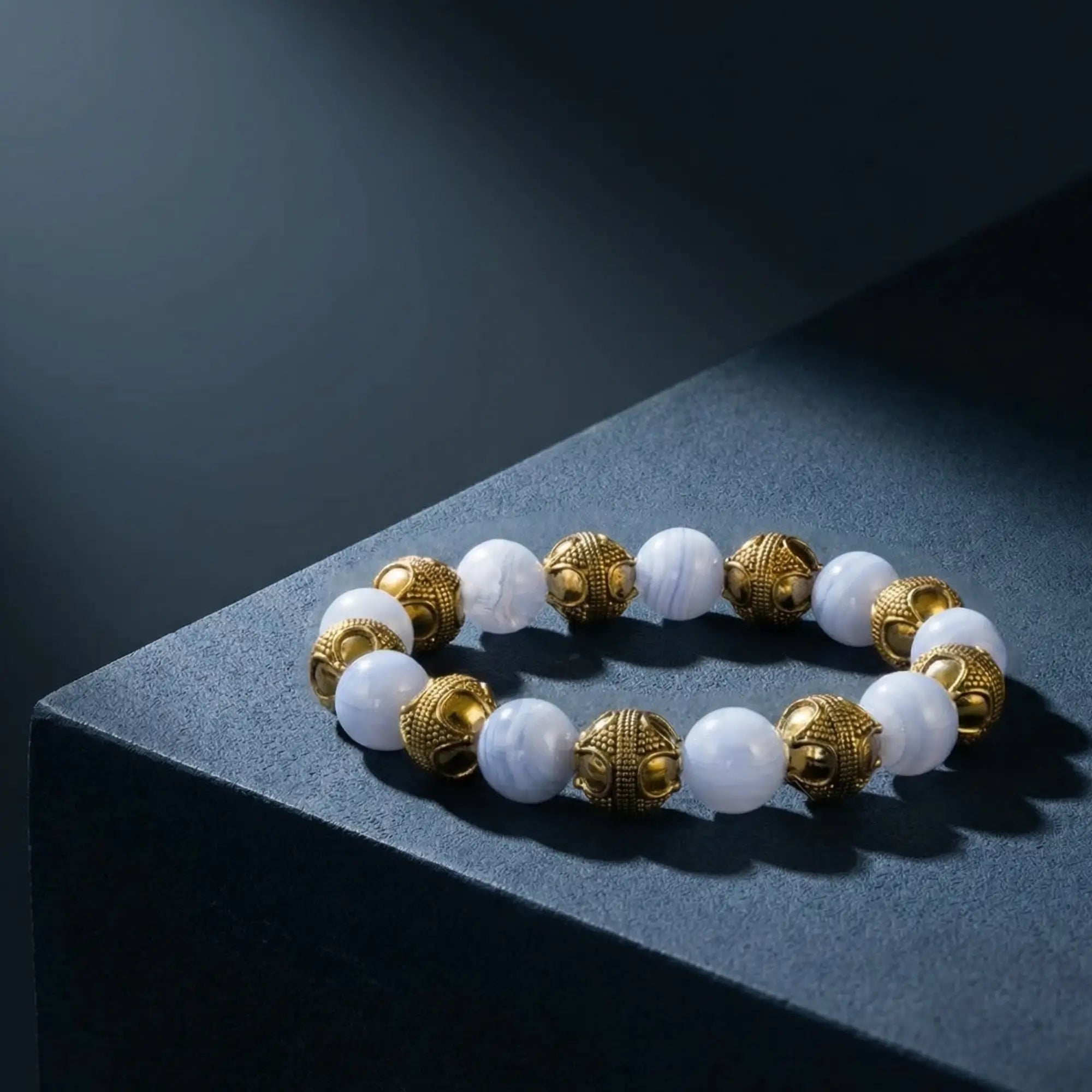 Blue Lace Agate Gold Vermeil Bracelet I (12mm)