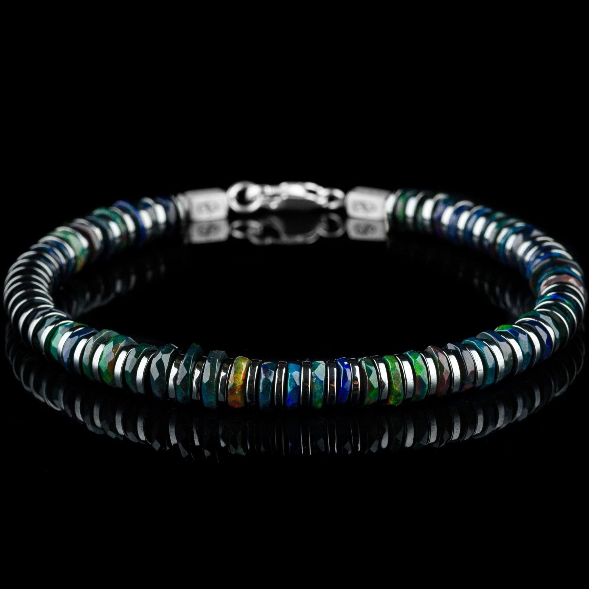 Silver Plated Beads Black Opal Bracelet, Black hot Opal Beads Bracelet, Ethiopian Opal Bracelet, Opal Faceted Bracelet, Pearl Bracelet FB 1964