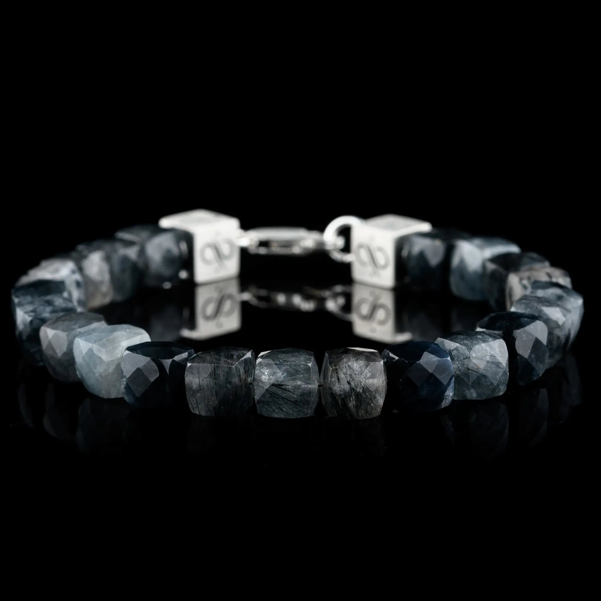 Grey/Blue Rutilated Quartz Cube Bracelet I (8mm)