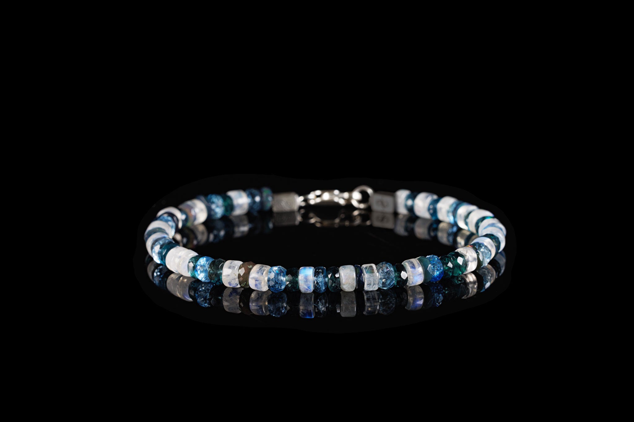 Indigo Kyanite -  Aquamarine - Black Opal - White Moonstone Bracelet IV (5-6mm) (8798860181839)