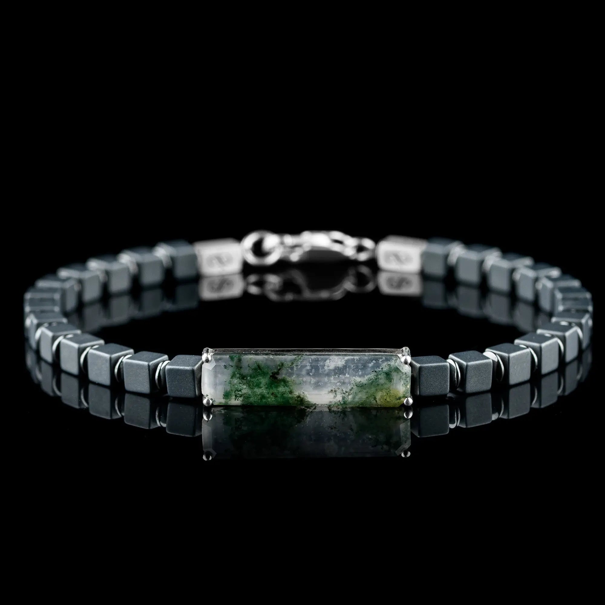 Moss Agate - Hematite Cube Bracelet I (4-6mm) | Aurum Brothers