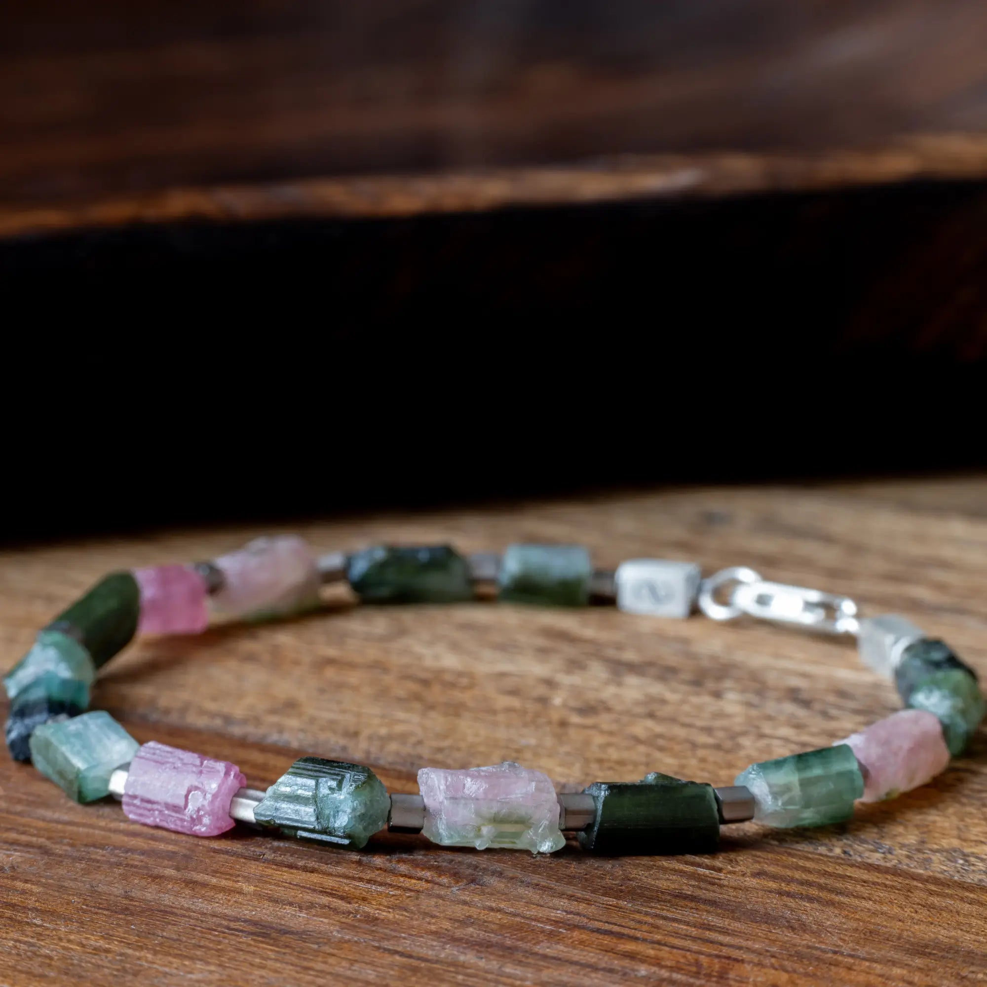 Raw Pink Green Watermelon Tourmaline Bracelet I (7-10mm)
