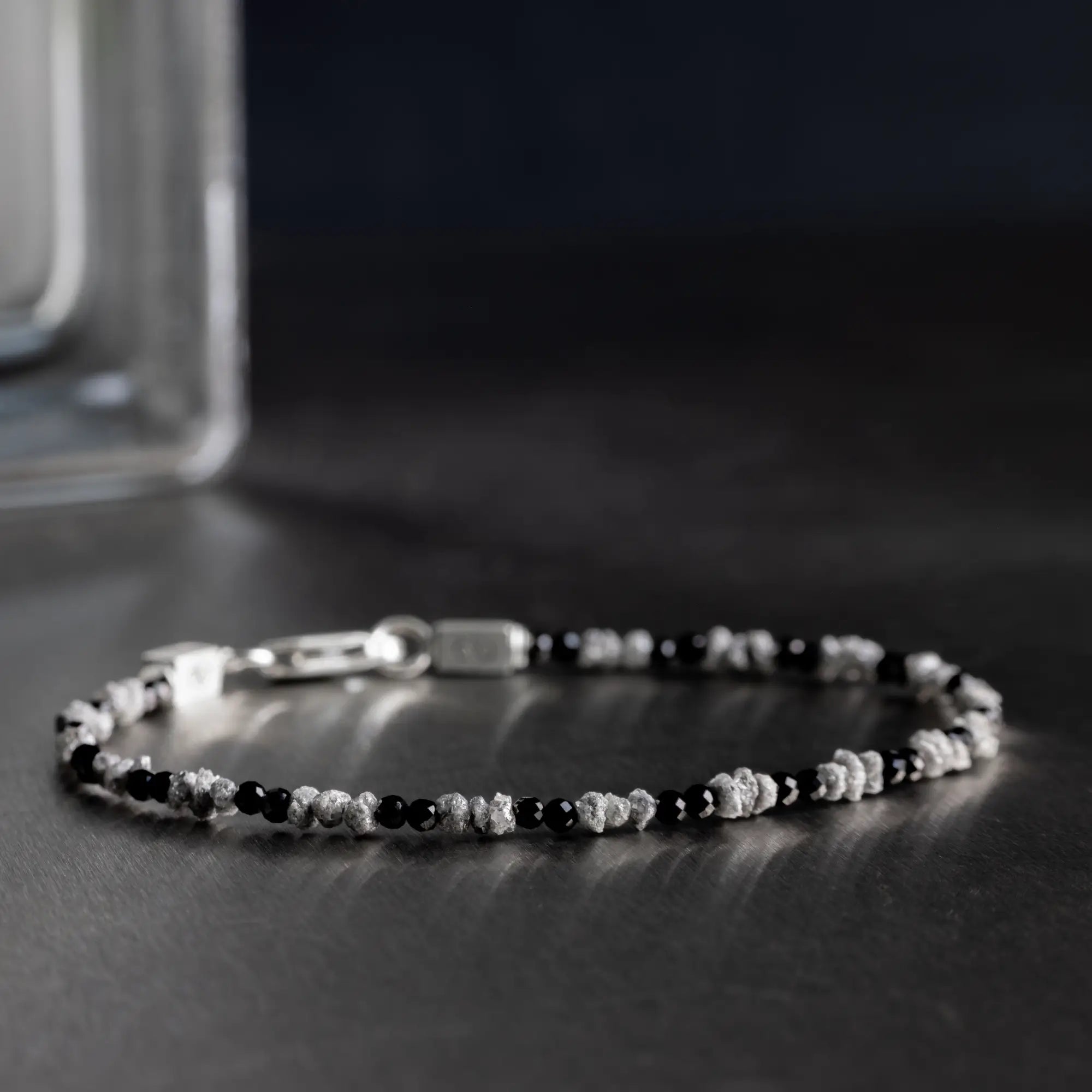 Raw Silvery Diamond - Black Spinel Bracelet II (2-3mm)
