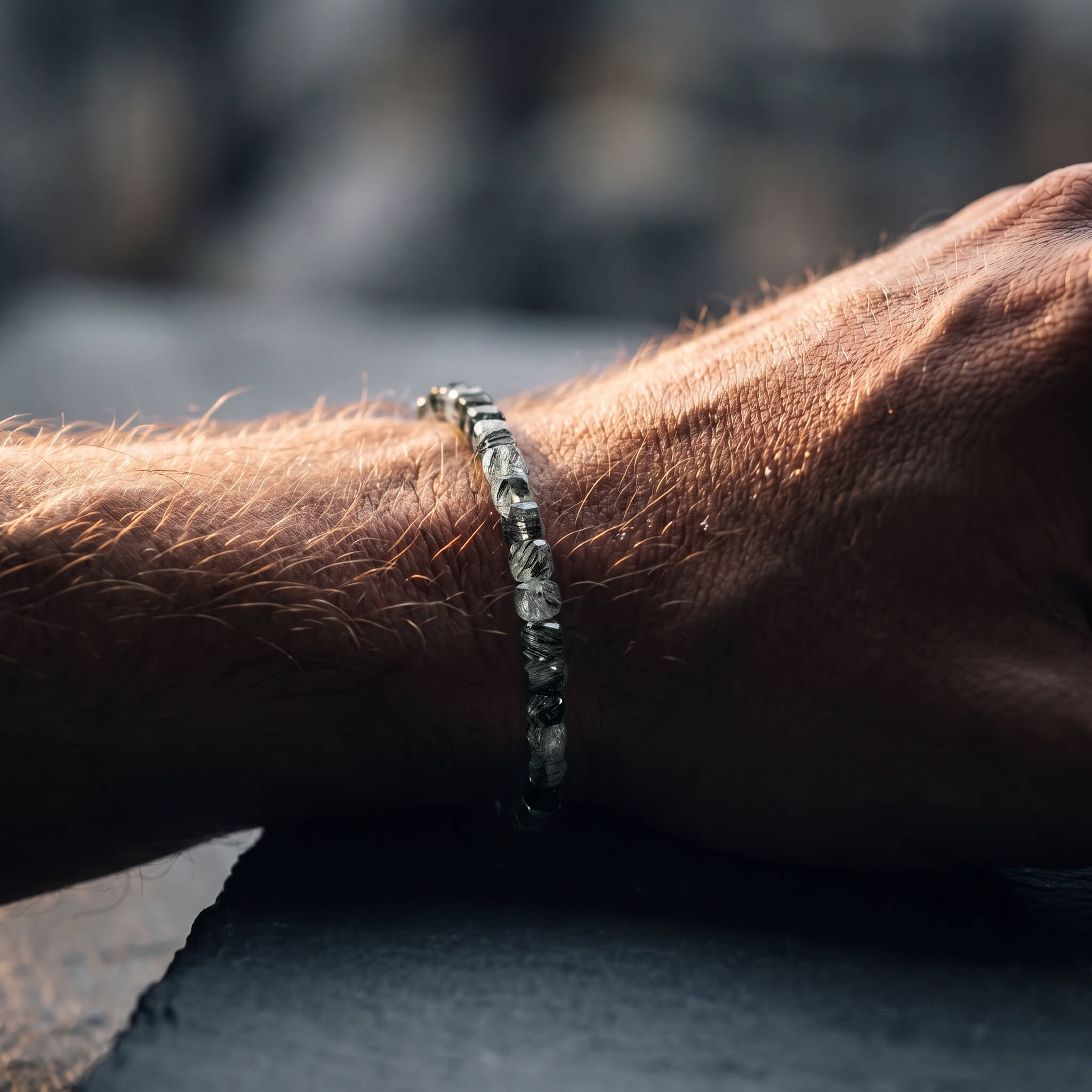 Tourmalinated Quartz Cube Bracelet I (4mm)
