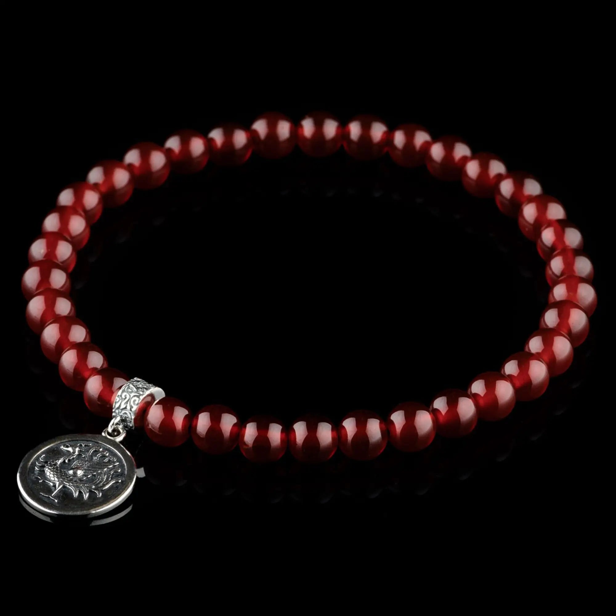 Carnelian Bracelet - Silver Bead | Handcrafted | 6mm