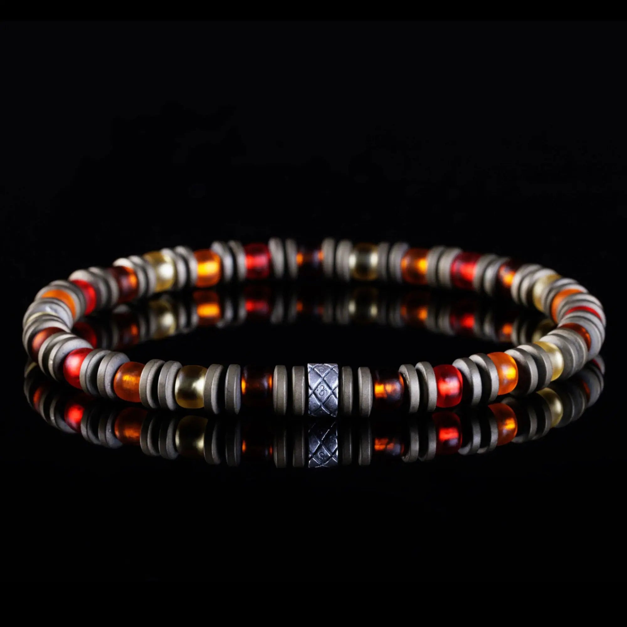 Bronze & Orange-Red Beaded Bracelet XII (6mm)