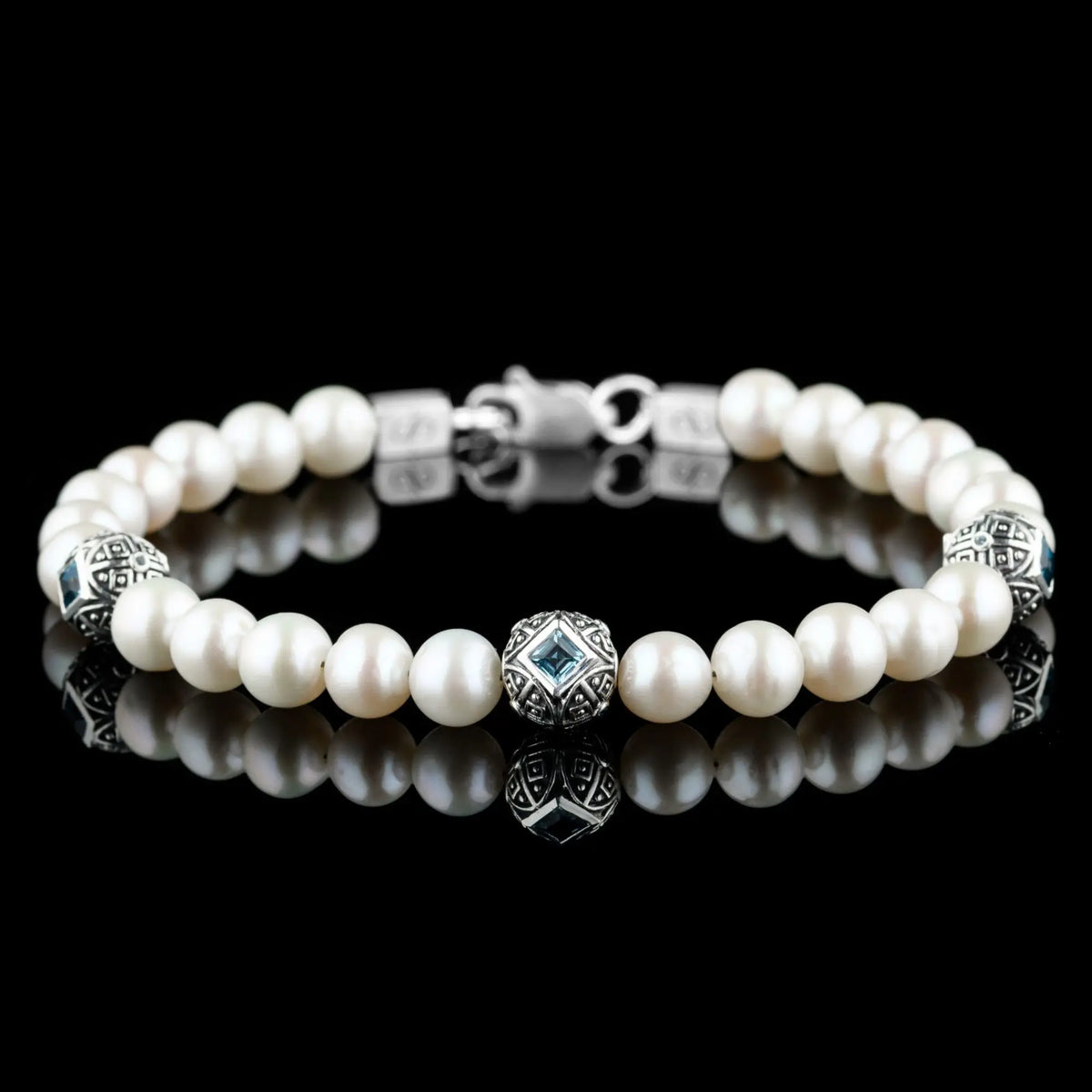 Swiss Blue Topaz Pearl Bracelet - Silver & Gems | 7-8mm