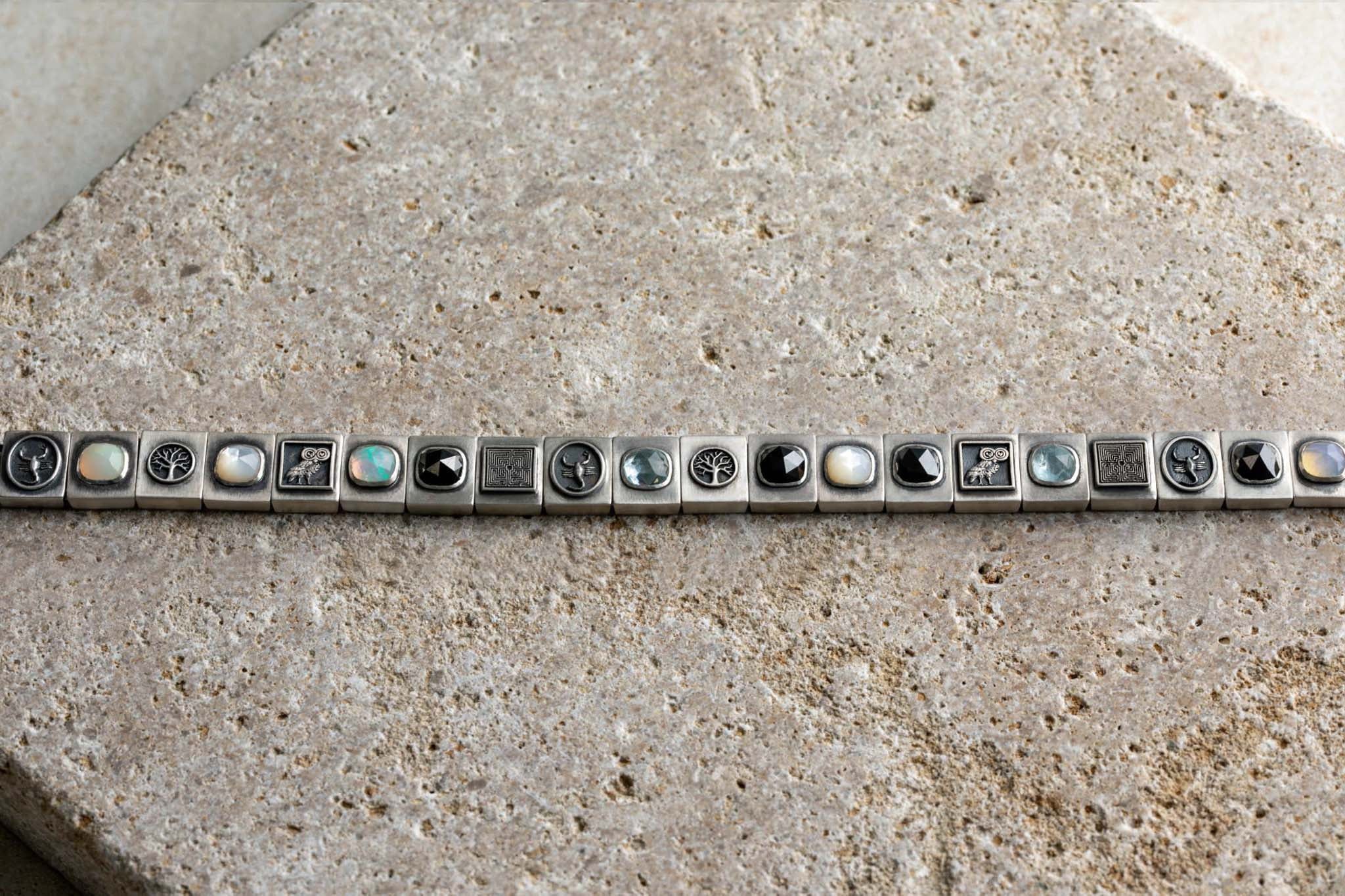 Varnos Black Diamond - Aquamarine - Opal - Mother of Pearl Bracelet (11mm) (8539834089807)