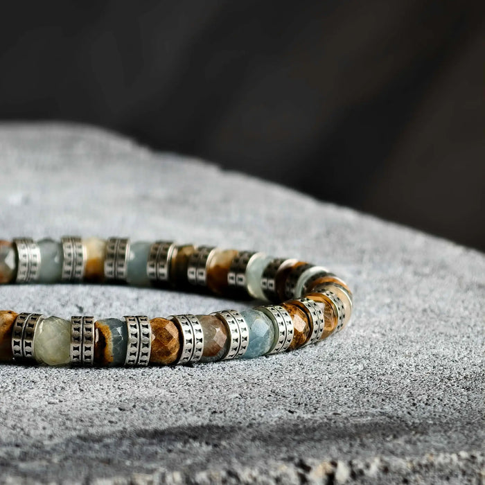 Armored Lemurian Aquatine Calcite Bracelet IV (7mm) - Secondary Specimen