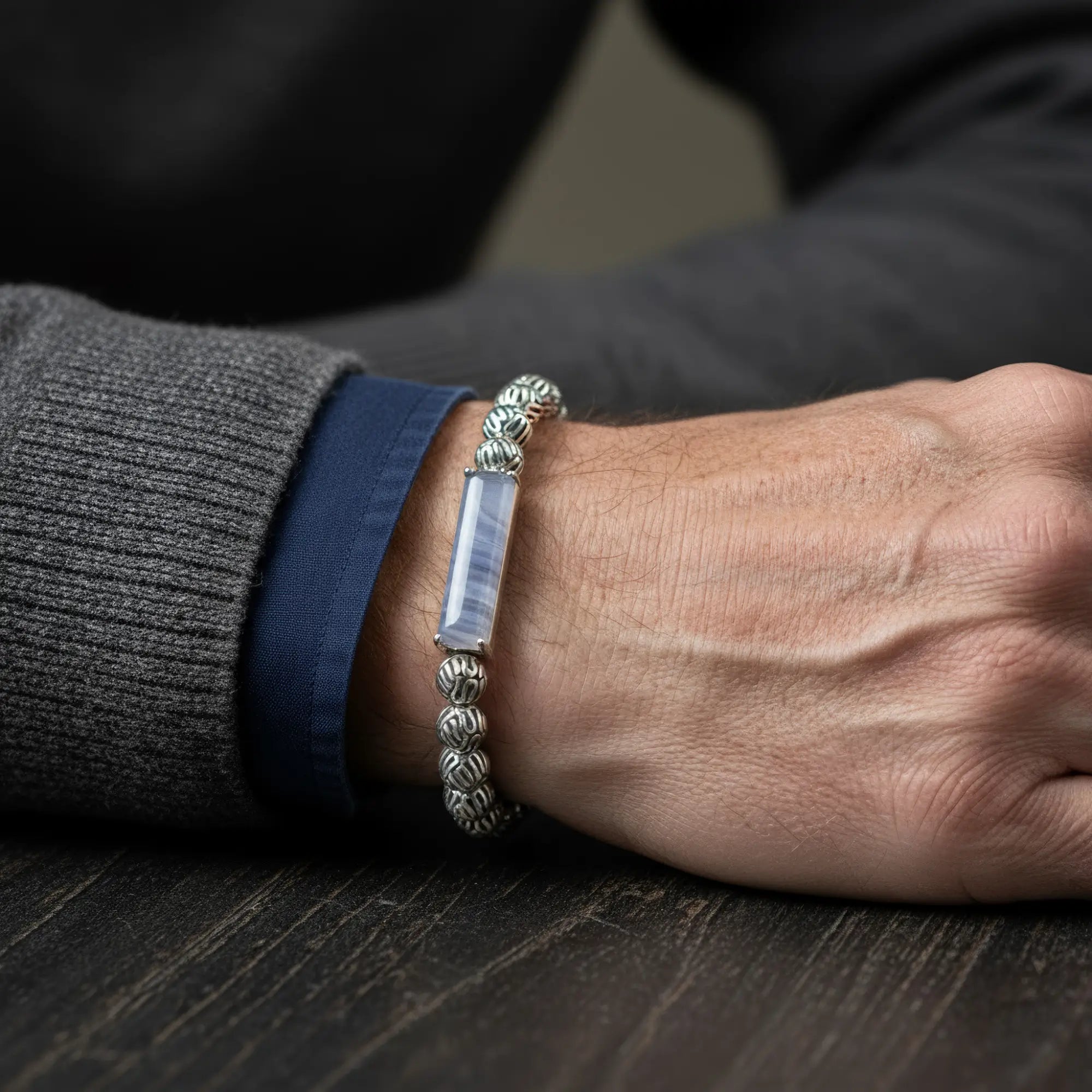 Blue Lace Agate - Silver Bracelet III (4-6mm)