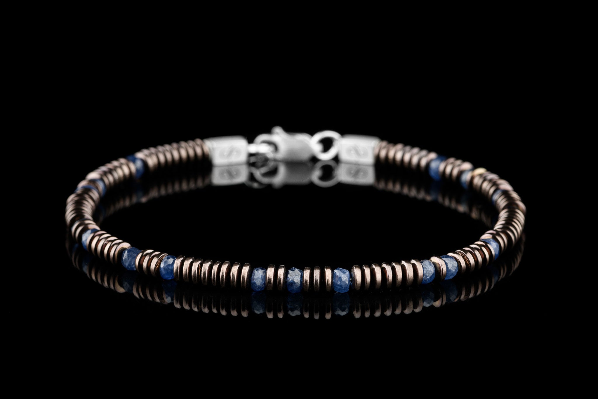 Blue Sapphire  – Hematite bracelet XII (3.5-4mm) (8817988436303)