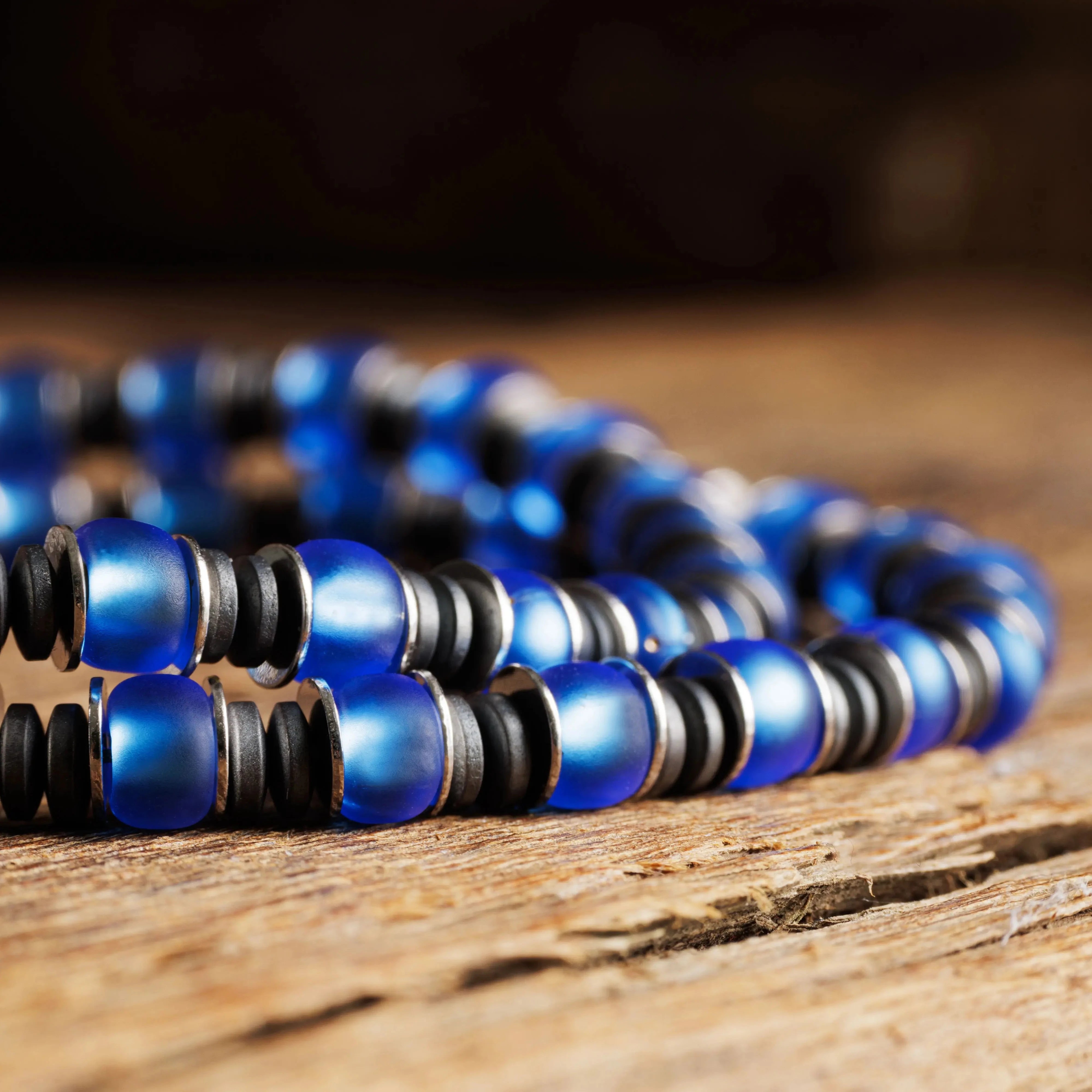 Blue Silver & Hematite Bracelet VIII (6mm)