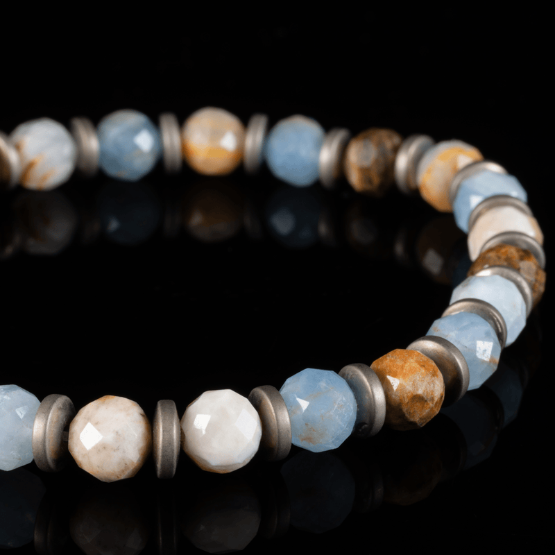 Lemurian Aquatine Calcite Bracelet III (6.5-7mm) - Primary Specimen