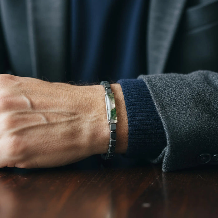 Moss Agate - Hematite Cube Bracelet I (4-6mm) - Secondary Specimen