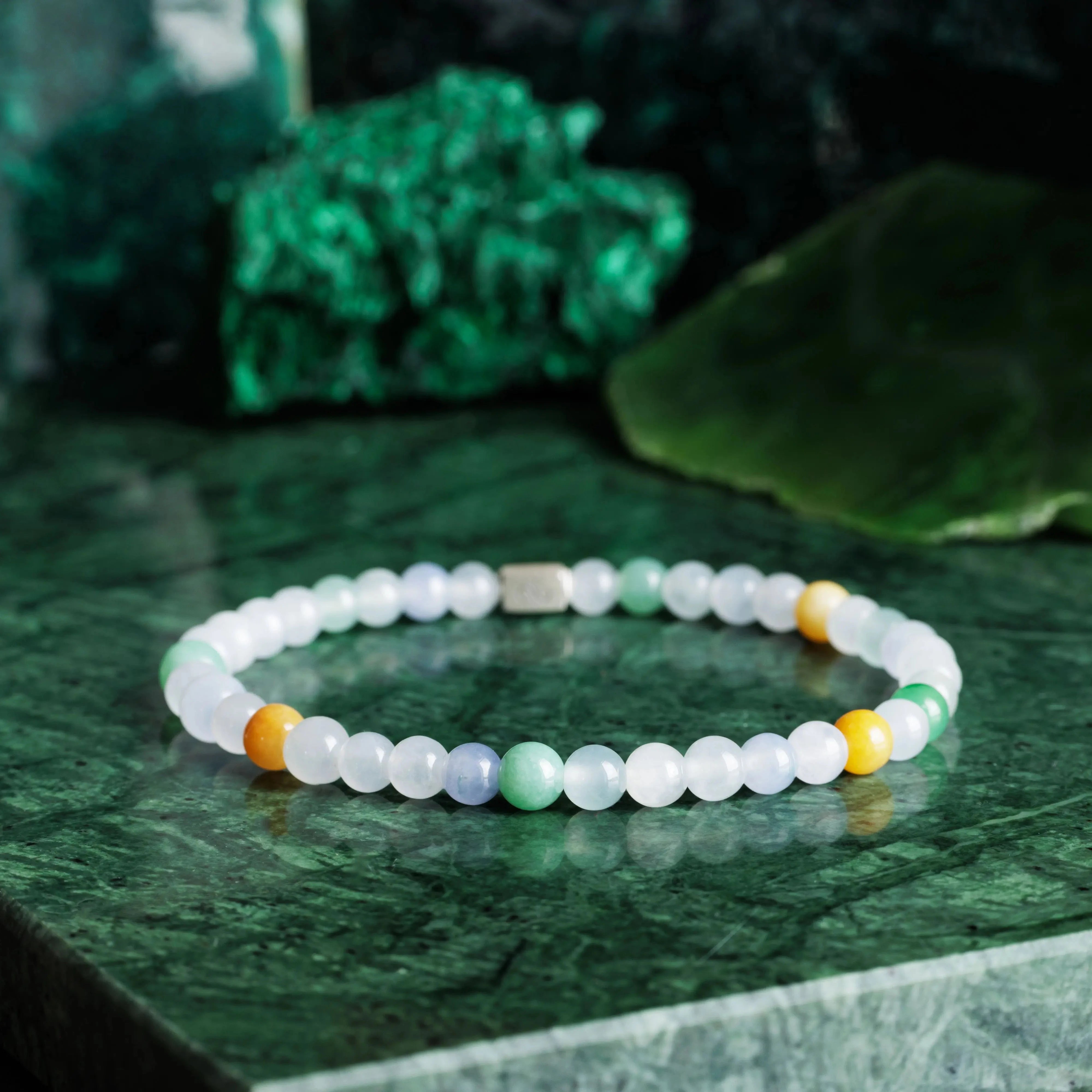 Burmese Mixed White Jade Bracelet XV (4mm)