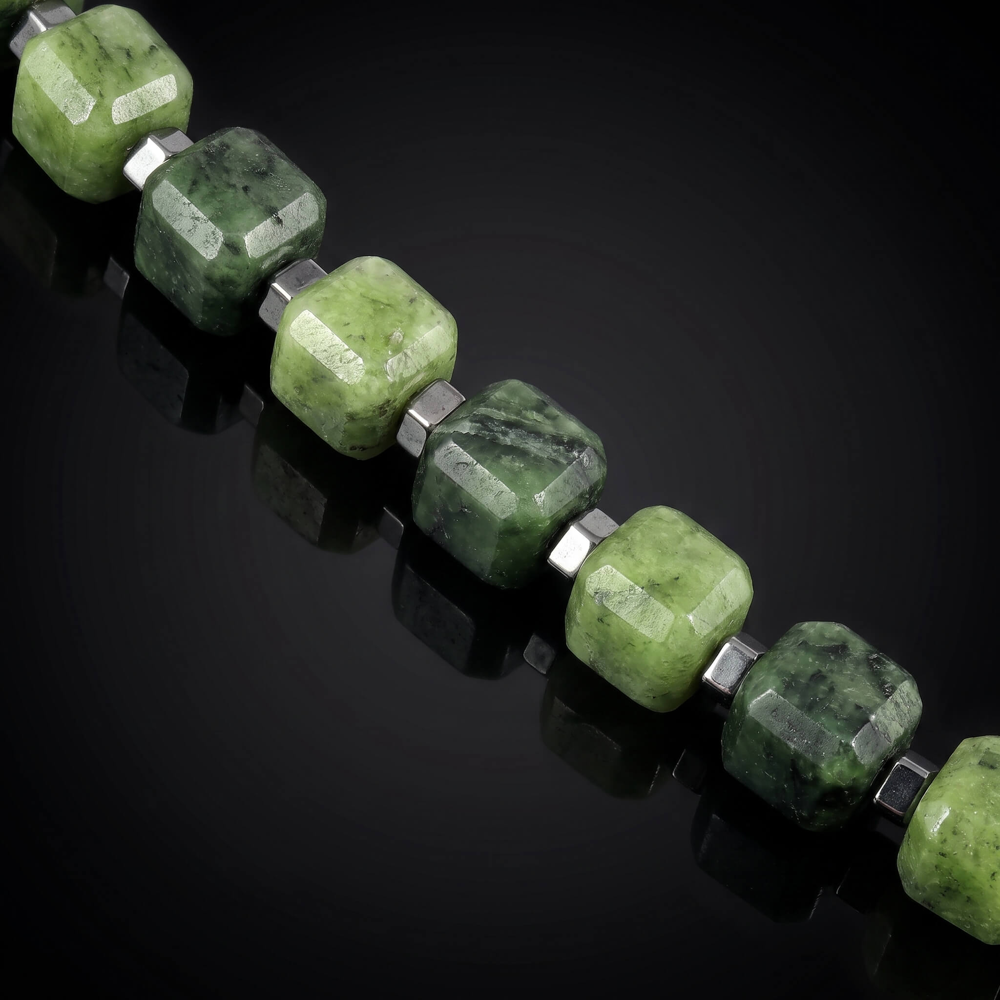 Nephrite Jade Cube Bracelet V (4mm) | Aurum Brothers