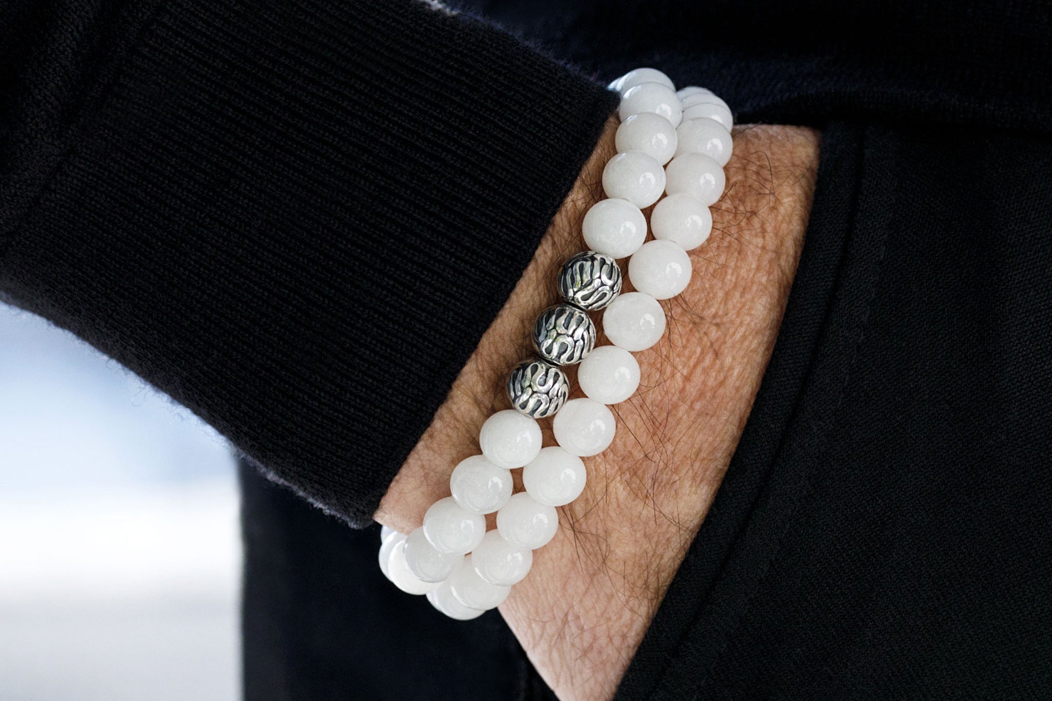 Premium White Jade, 8mm, Silver bracelet (6537584803894)
