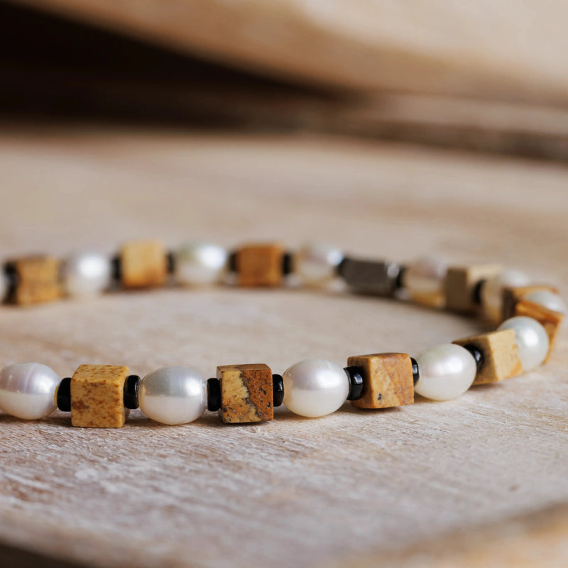 Pearl - Landscape Jasper Cube Bracelet II (4-7mm) - Primary Specimen