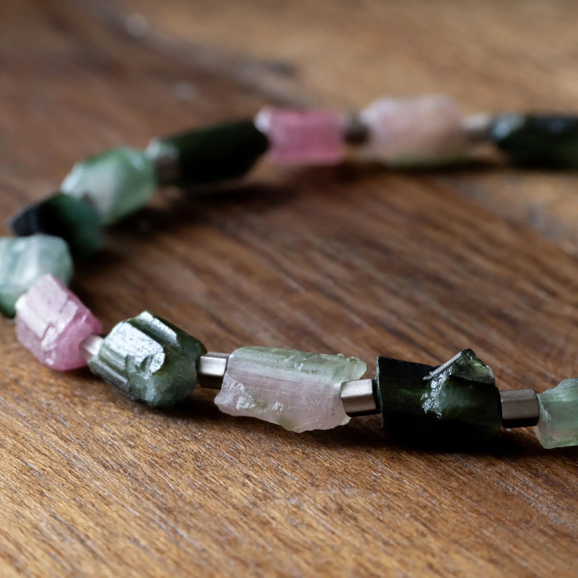 Raw Pink Green Watermelon Tourmaline Bracelet I (7-10mm)