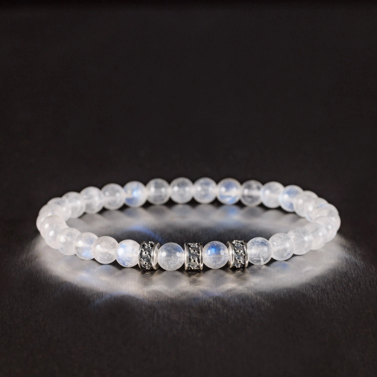 Moonstone Bracelet - Unique Style | Silver Beads 6mm 