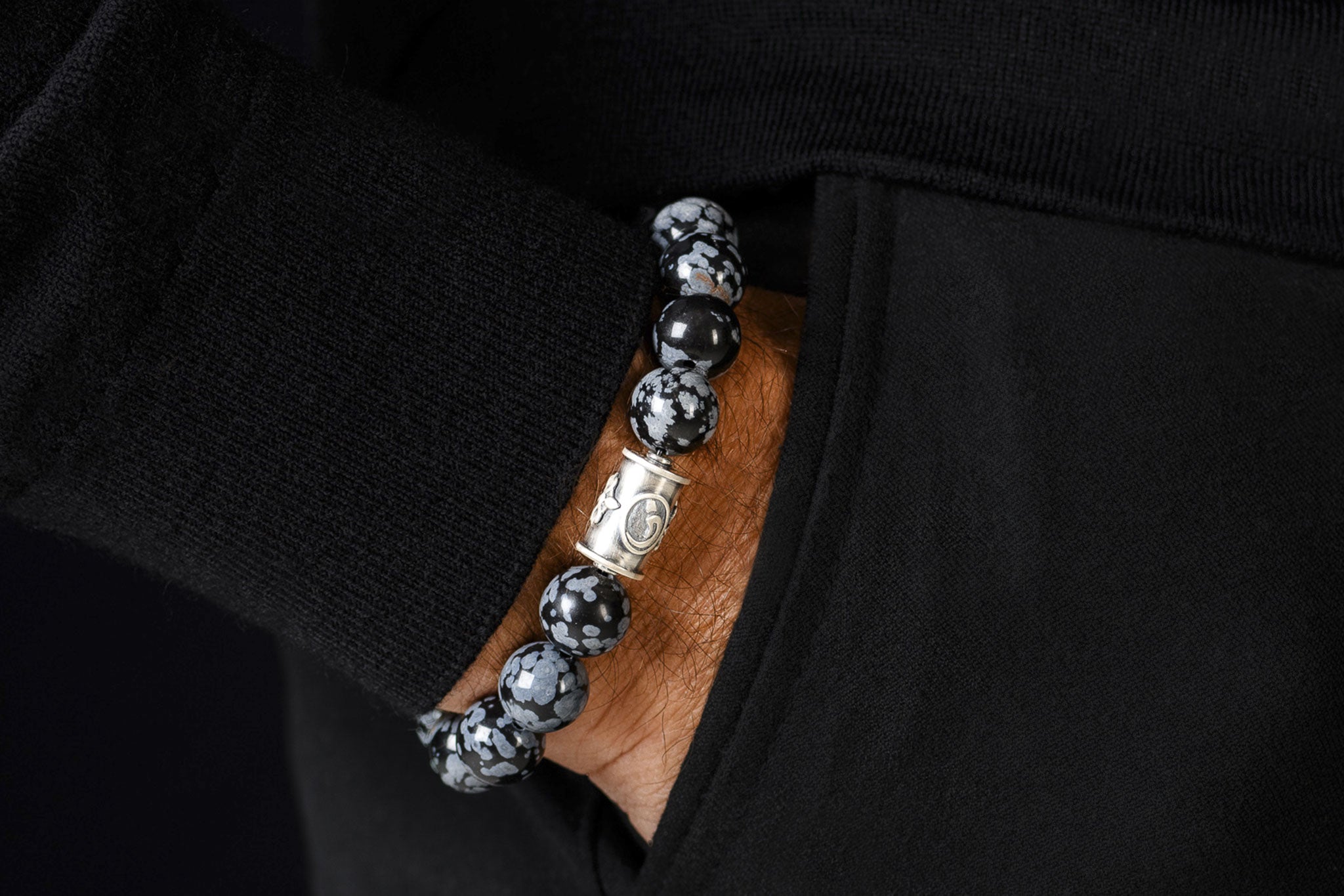 Rumi Snowflake Obsidian Bracelet (12mm) (8771528261967)