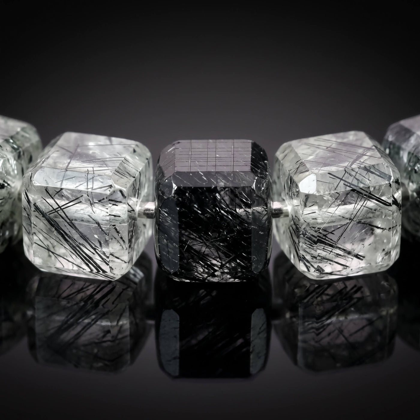 Tourmalinated Quartz Cube Bracelet I (4mm)