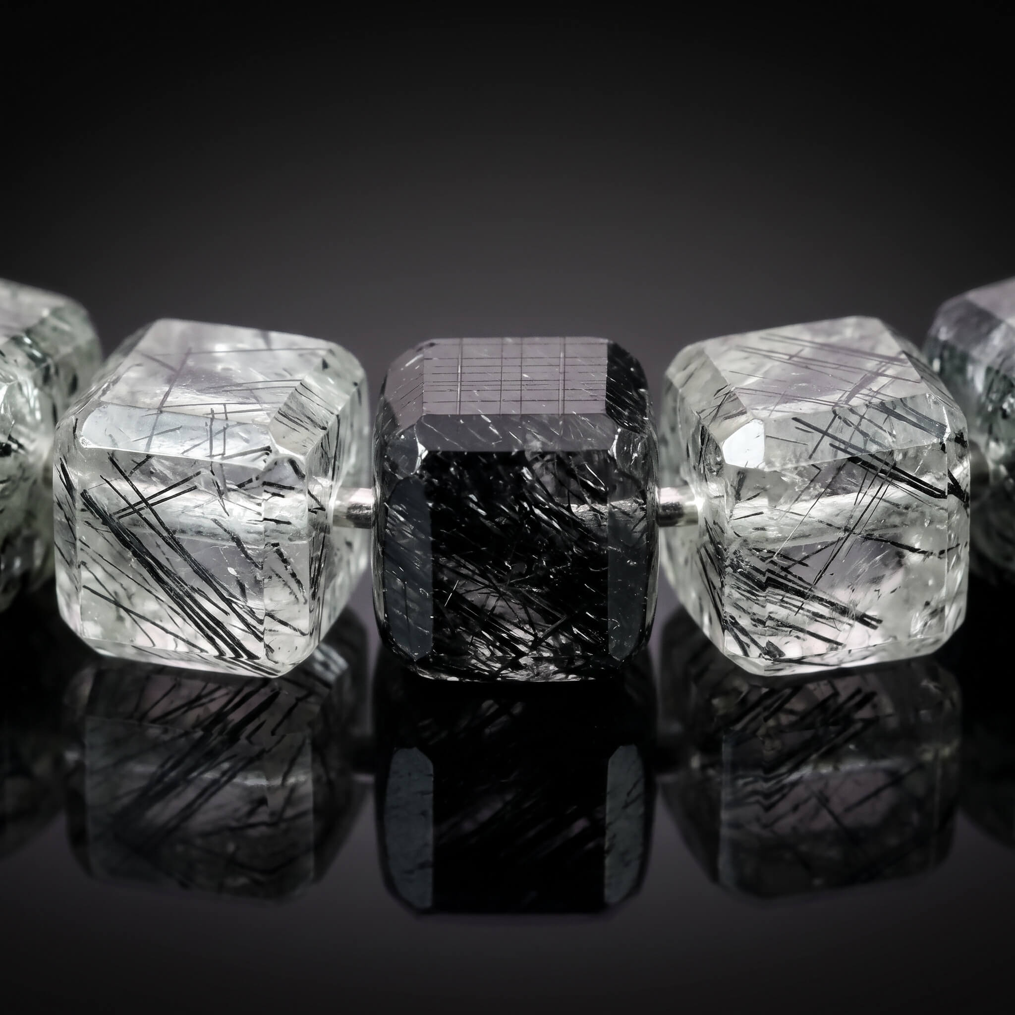 Tourmalinated Quartz Cube Bracelet I (4mm)