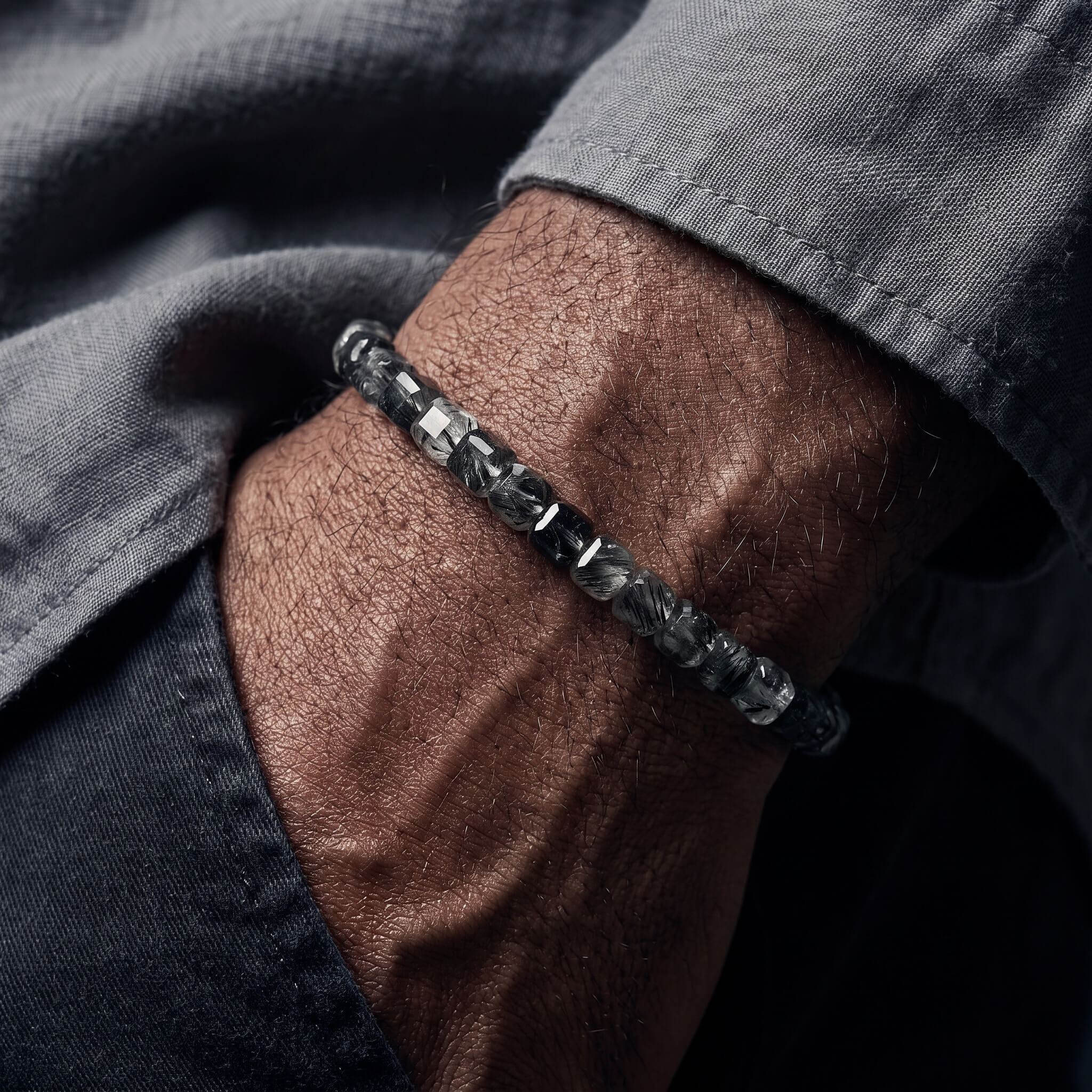 Tourmalinated Quartz Cube Bracelet I (4mm)