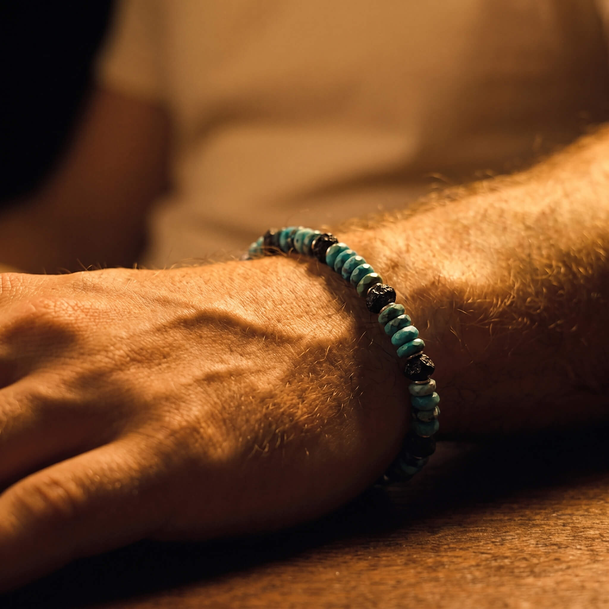 Raw Black Diamond - Turquoise Bracelet 10 carat (5mm)