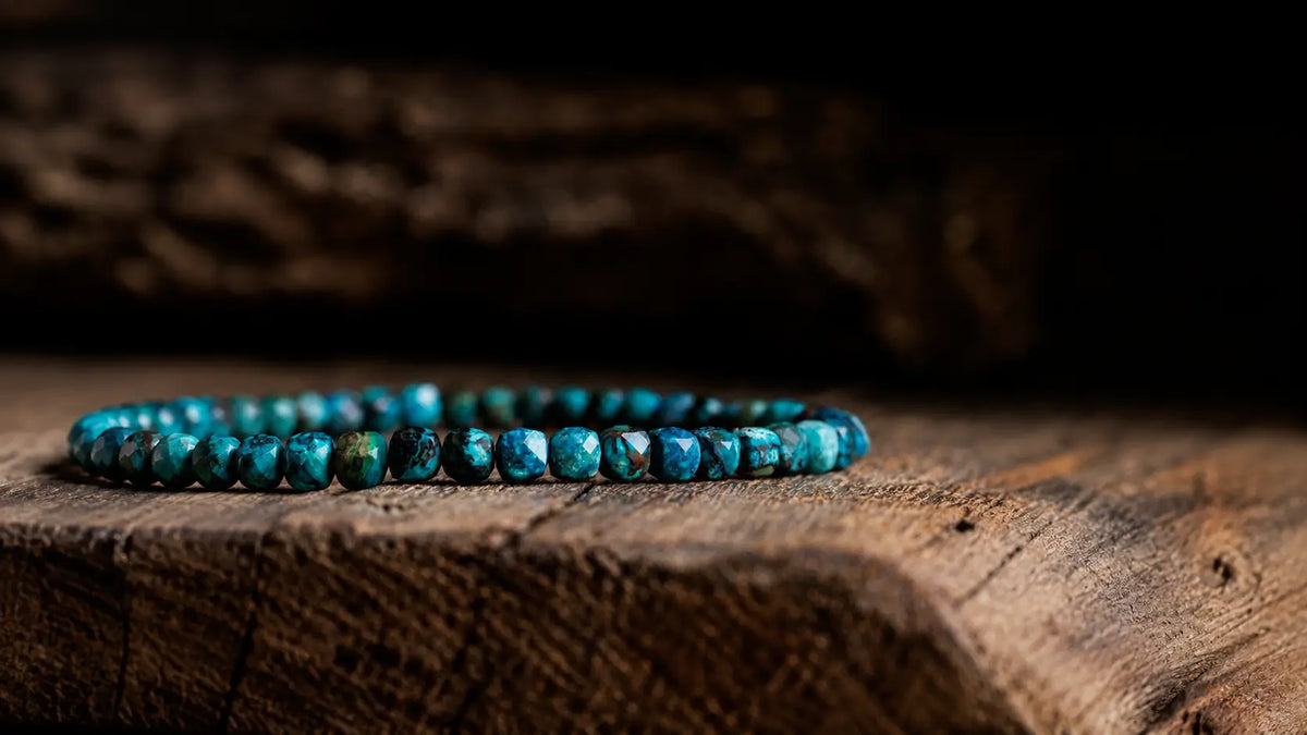 Turquoise bracelet showing the natural color and pattern of the stones