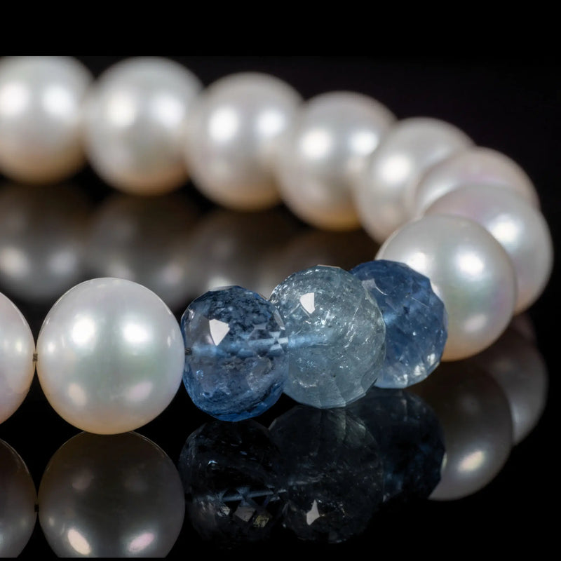 White Pearl - Aquamarine Bracelet I (9.5-10mm) - Primary Specimen