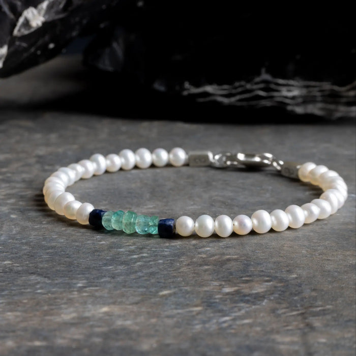 White Pearl - Emerald - Sapphire  Bracelet I (4.5-5mm) - Secondary Specimen