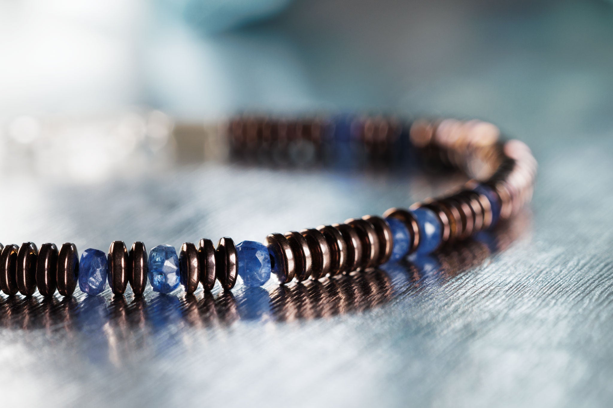 Blue Sapphire  – Hematite bracelet XII (3.5-4mm) (8817988436303)