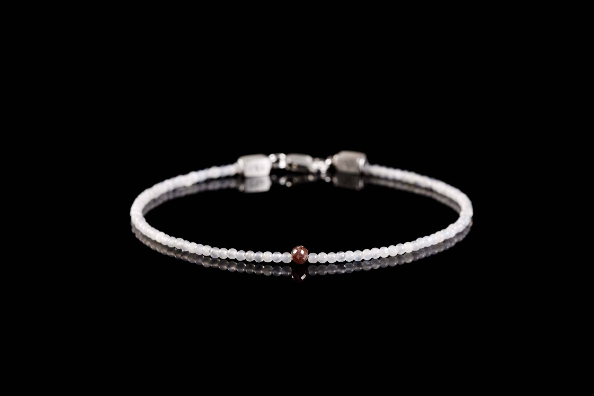 White Moonstone - Red Diamond Bracelet IV (2-4mm) (8573780394319)