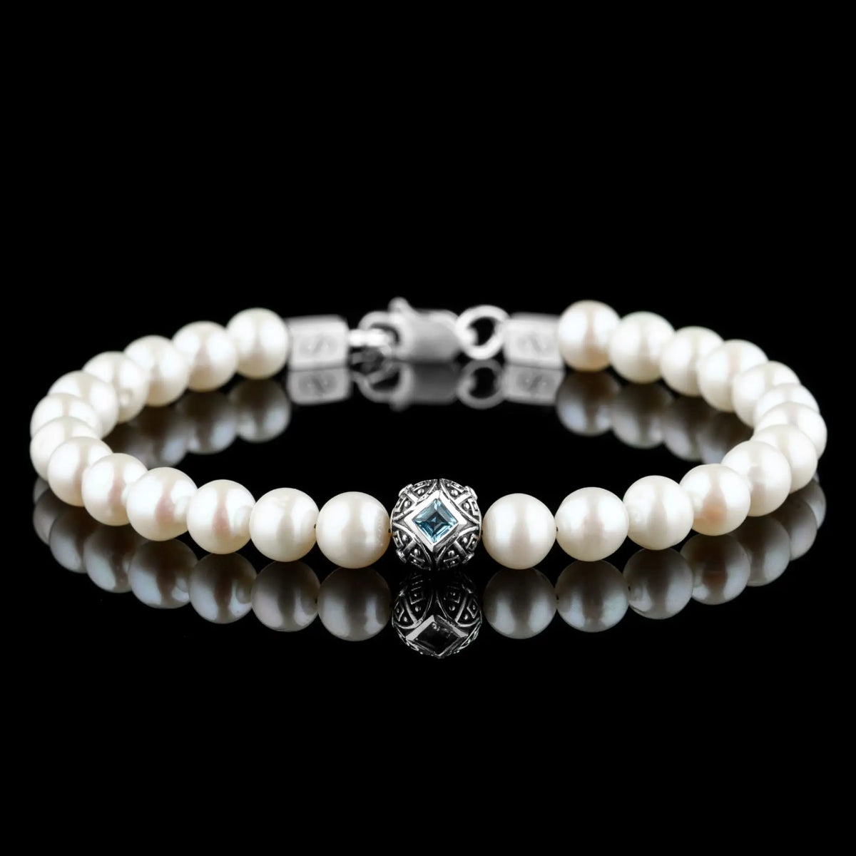 Paladin Swiss Blue Topaz Pearl Bracelet Freshwater Pearls 8mm