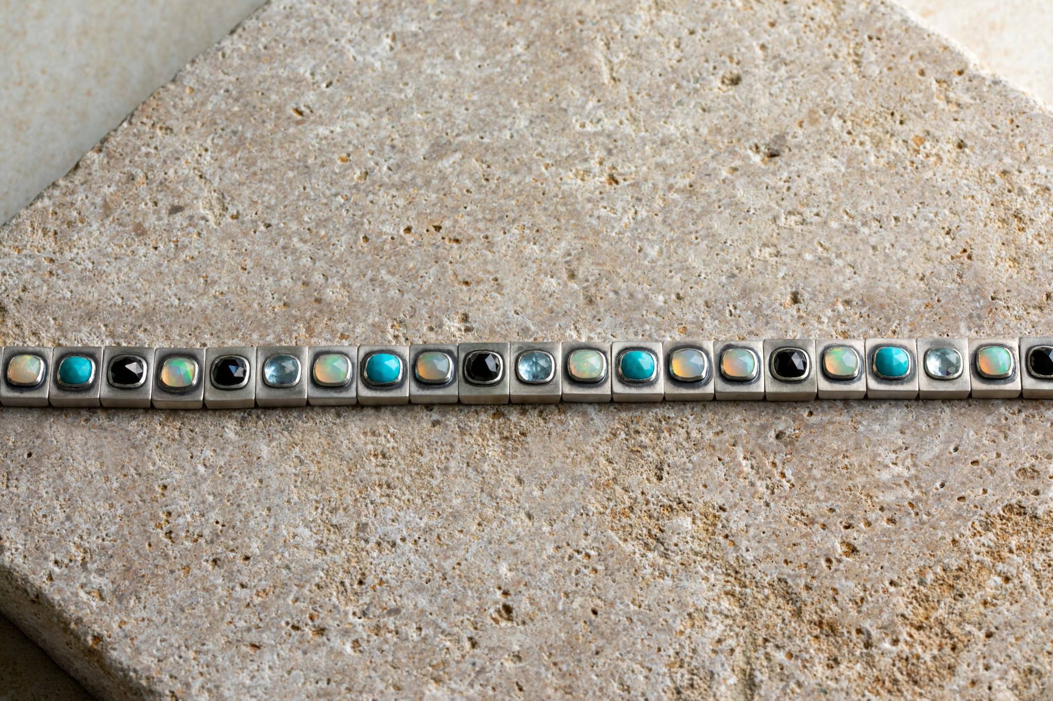Varnos Turquoise - Aquamarine - Opal - Black Spinel  Bracelet (11mm) (8538742554959)