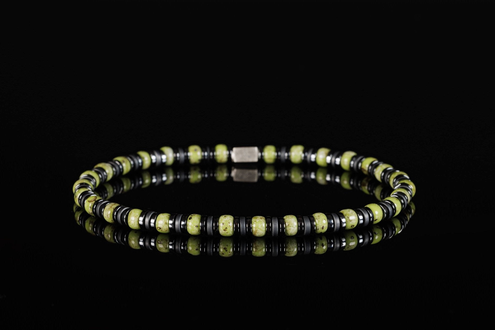 Hematite - Light Green Bracelet XII (4mm) (8894195925327)