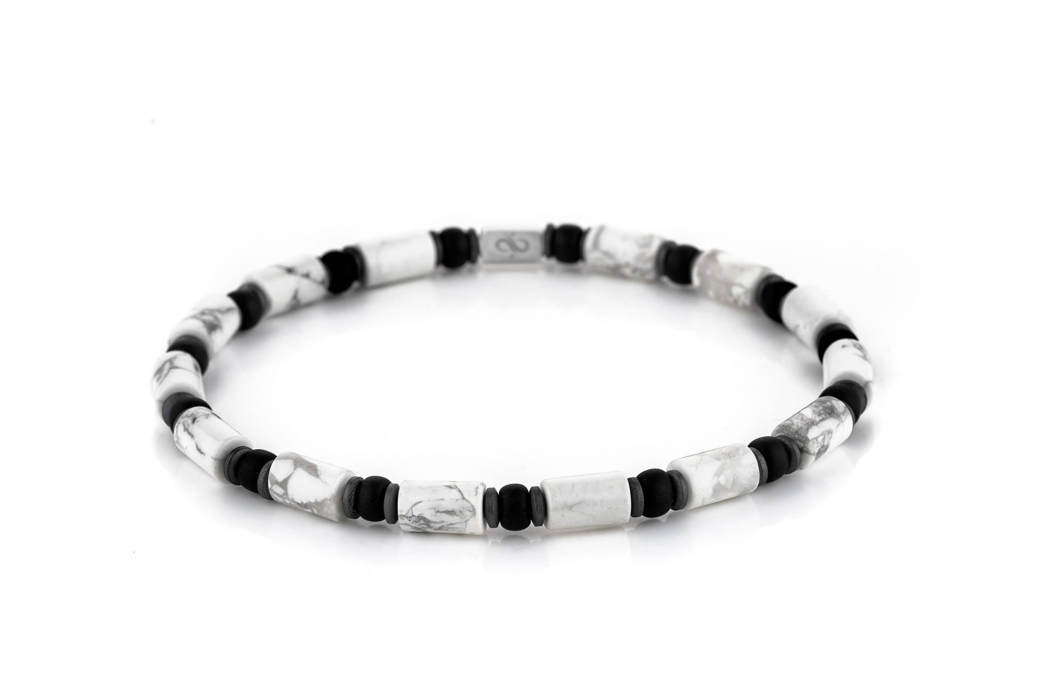 Parvus Howlite Tube, 5mm, Silver bracelet (6638534328374)
